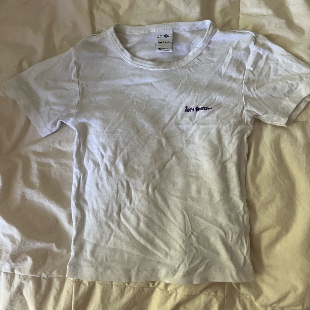 Iets Frans white Baby Tee with purple embroidery